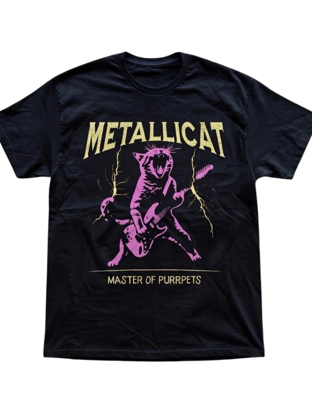 Cat Rock Band Graphic Black Cotton Gildan T-Shirt Unisex
